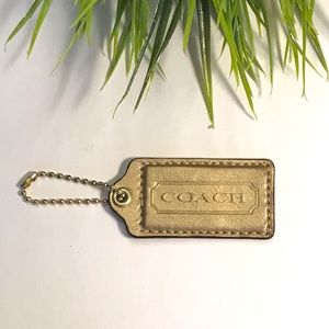 Large 2.5” COACH Metallic Gold Leather Hanging Tag Keychain FOB Bag Charm